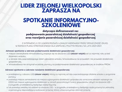 Zaproszenie na spotkanie dotyczące możliwości pozyskania środków na tworzenie lub rozwijanie działalności gospodarczej