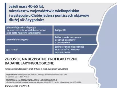 Bezpłatne badania laryngologiczne w ramach programu profilaktycznego
